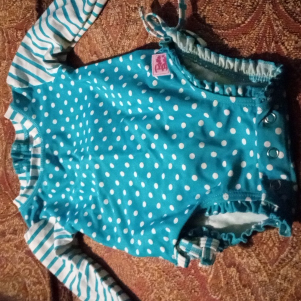 Ruffle Butts 6-12 Months Baby Girl Rash Guard Swimsuit Long Sleeves